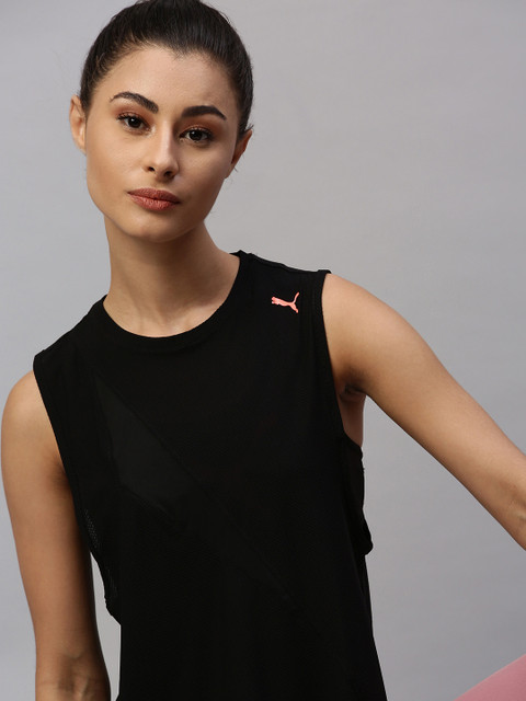 

Puma Women Black Self Design Pearl Mesh Tank Top