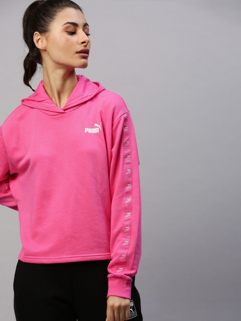 

Puma Women Pink Solid Amplified Hooded Cropped Sweatshirt