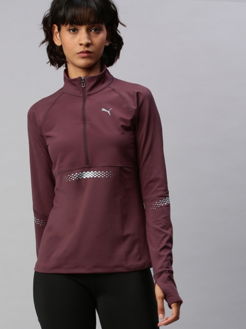 

Puma Women Burgundy Solid Runner ID 1 4 Zip Sweatshirt