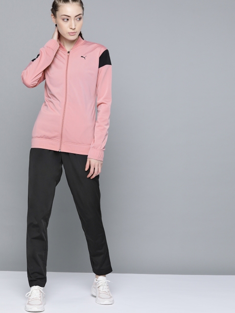 

Puma Women Pink & Black Solid Classic Tricot Tracksuit