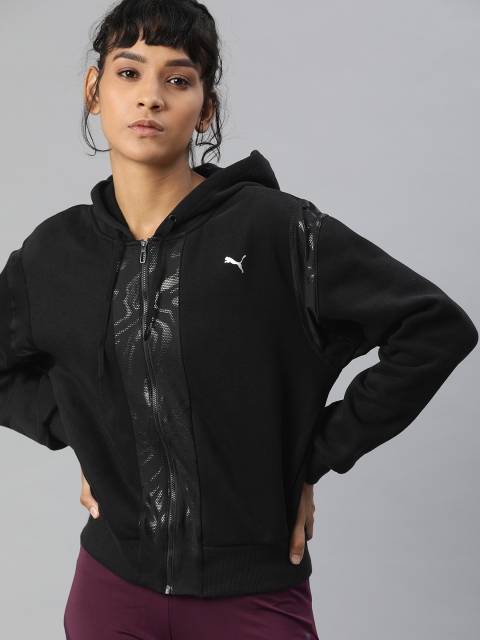

Puma Women Black Solid Train Metallic Full Zip Sweatshirt