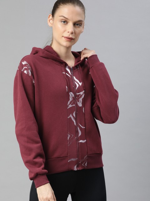 

Puma Women Burgundy Solid Train Metallic Full Zip Sweatshirt