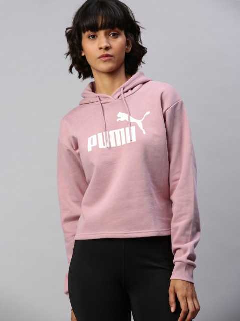 

Puma Women Mauve Brand Logo Printed ELEVATED ESS Cropped Hooded Pullover Sweatshirt