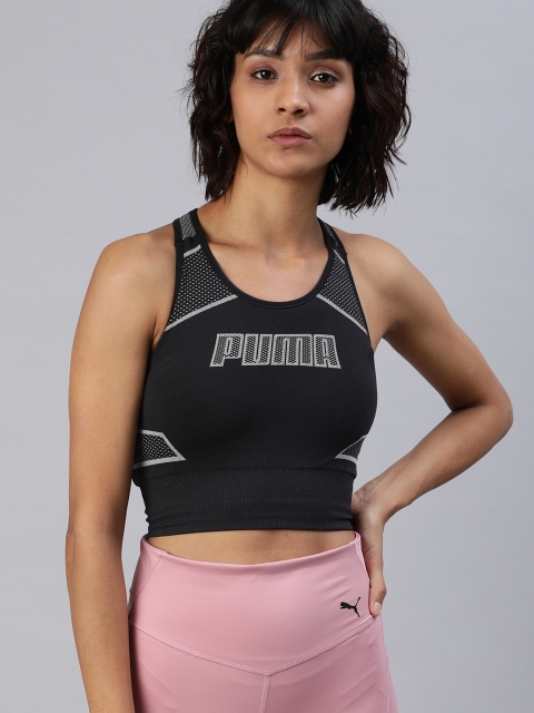 

Puma Women Black Brand Logo Printed Evostripe Evoknit Cropped Tank Top