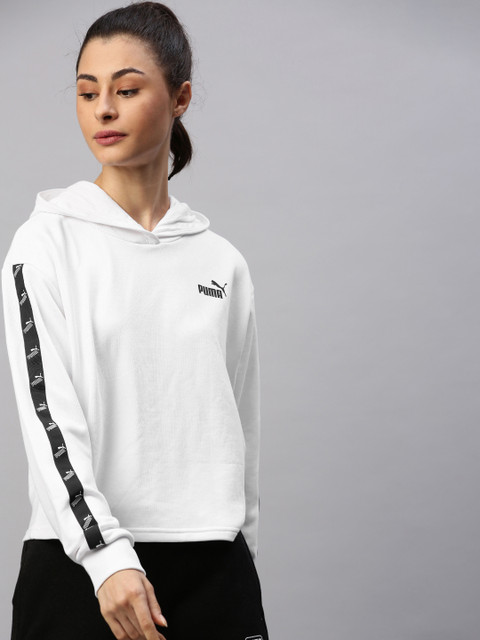 

Puma Women White Printed Hooded Amplified Cropped Sweatshirt