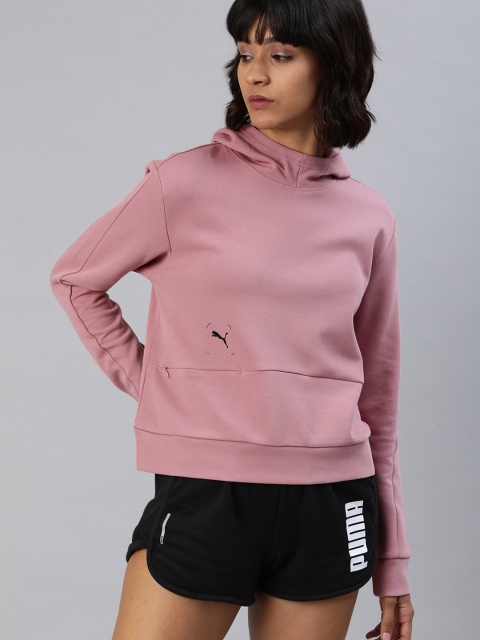 

Puma Women Pink Solid Relaxed Fit Hooded Nu-tility Sweatshirt