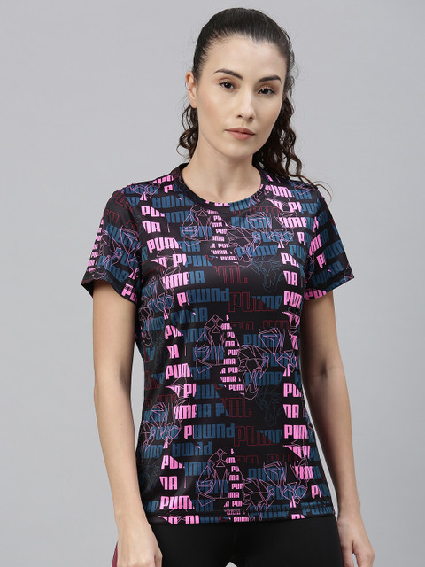 

Puma Women Black & Pink Printed Performance AOP Round Neck Training T-shirt