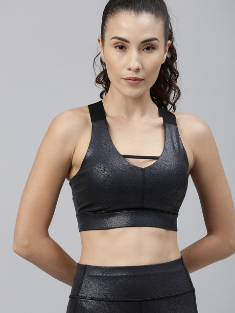 

Puma Black Printed Non-Wired Lightly Mid Impact Pearl Drycell Padded Workout Bra 51956301