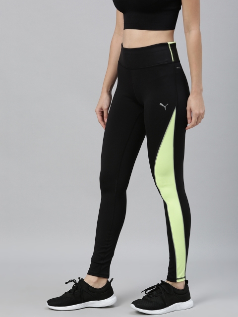 

Puma Women Black & Yellow Colourblocked DryCELL Knitted High Rise 7 8 Running Tights