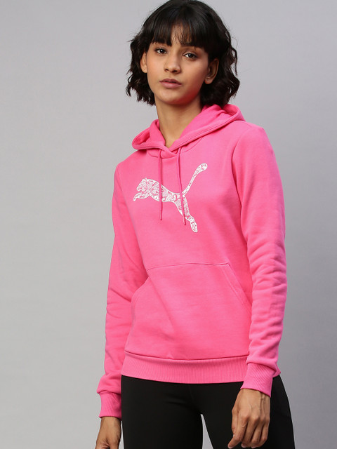 

Puma Women Pink Brand Logo Printed KA Hoodie FL Pullover Sweatshirt
