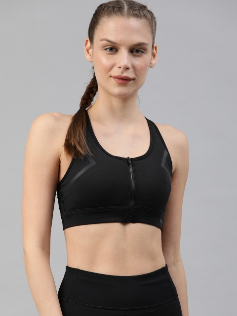 

Puma Black Solid Lightly Padded High Impact dryCELL Front Zip Running & Training Bra