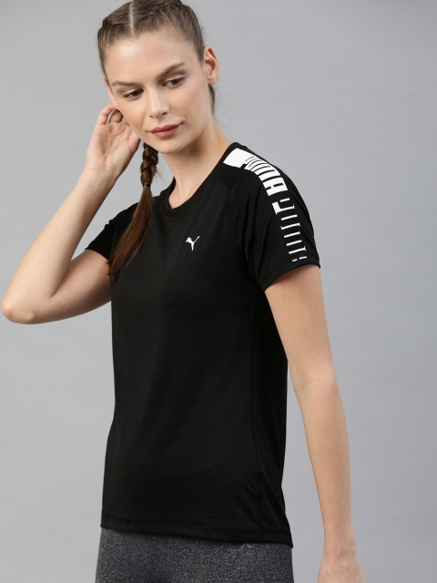 

Puma Women Black Solid dryCELL Logo Raglan Round Neck Running & Training T-shirt