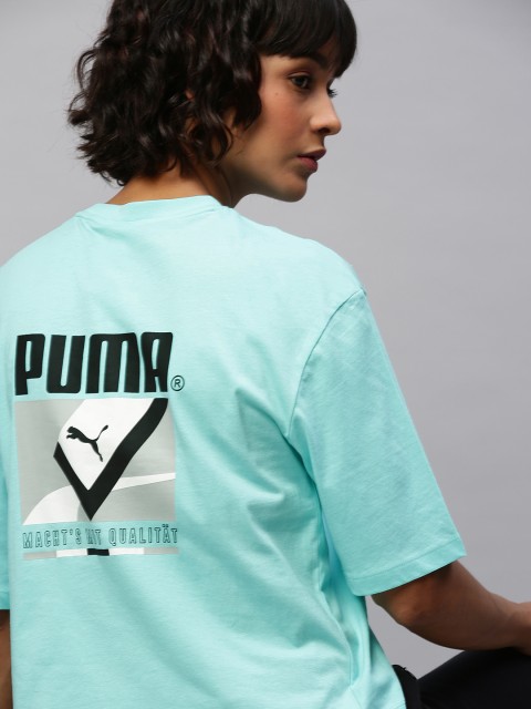 

Puma Women Sea Green Back Printed Round Neck T-shirt