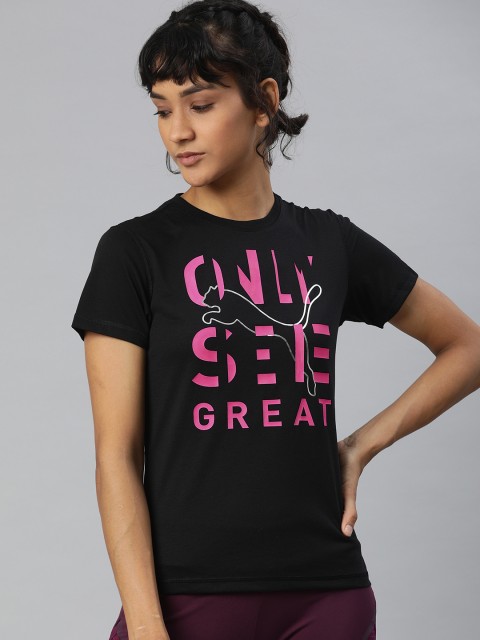 

Puma Women Black Performance Slogan Printed dryCELL Round Neck Training T-shirt