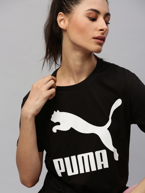 

Puma Women Black Printed Round Neck Classics Logo Pure Cotton T-shirt