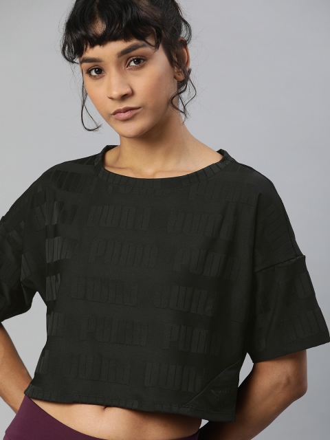 

Puma Women Black Self Design First Mile Mono dryCELL Crop Sustainable Training T-shirt