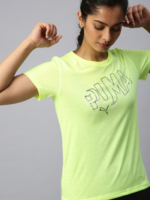 

Puma Women Yellow Printed Performance Branded Round Neck T-shirt