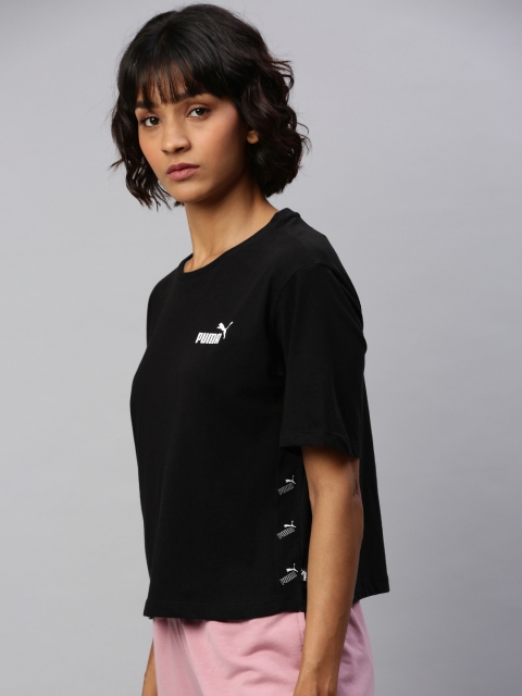 

Puma Women Black Solid Amplified Round Neck T-shirt with Brand Logo Print Detail