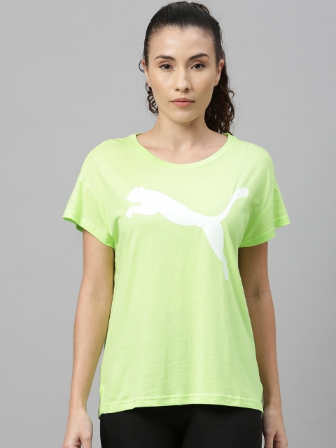 

Puma Women Lime Green Active Logo Printed Round Neck T-shirt
