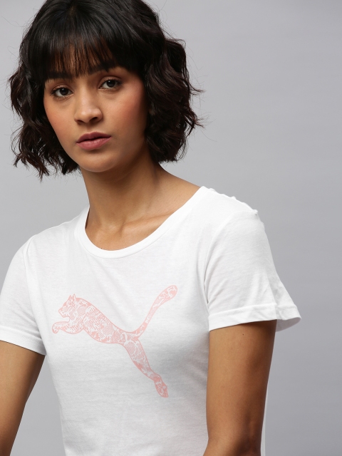 

Puma Women White Printed Round Neck T-shirt