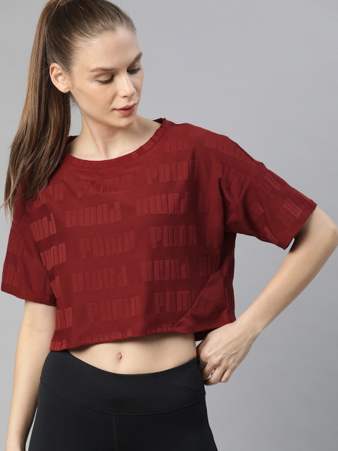 

Puma Women Maroon Self Design First Mile Mono dryCELL Crop Sustainable Training T-shirt