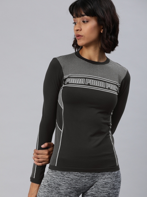 

Puma Women Black Embroidered Evostripe Evoknit Round Neck T-shirt