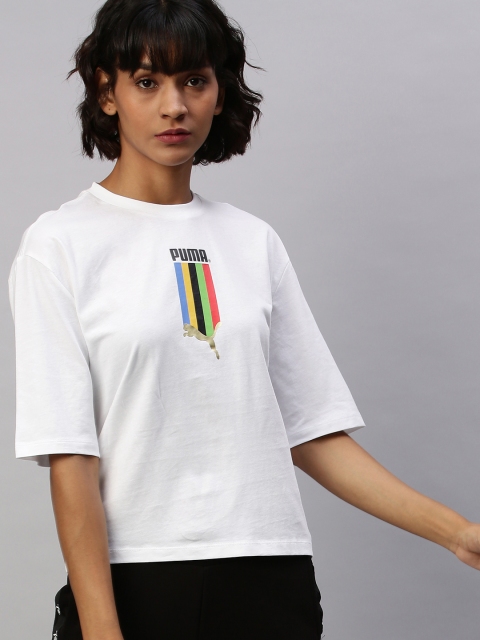 

Puma Women White Printed TFS Graphic Regular Round Neck Pure Cotton T-shirt