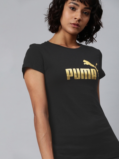 

Puma Women Black ESS+ Metallic Printed Round Neck T-shirt