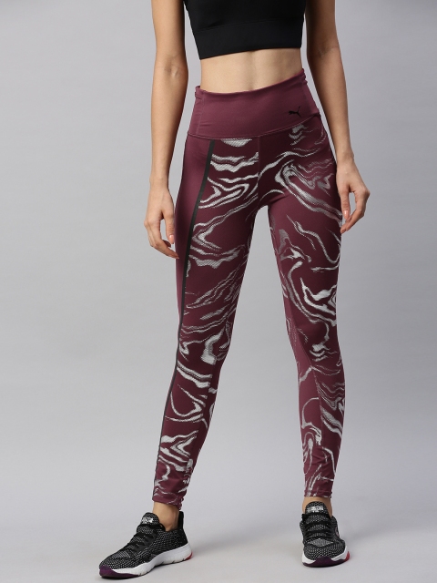 

Puma Women Burgundy & White Train Metallic 7 8 Printed Hight Waist Tights