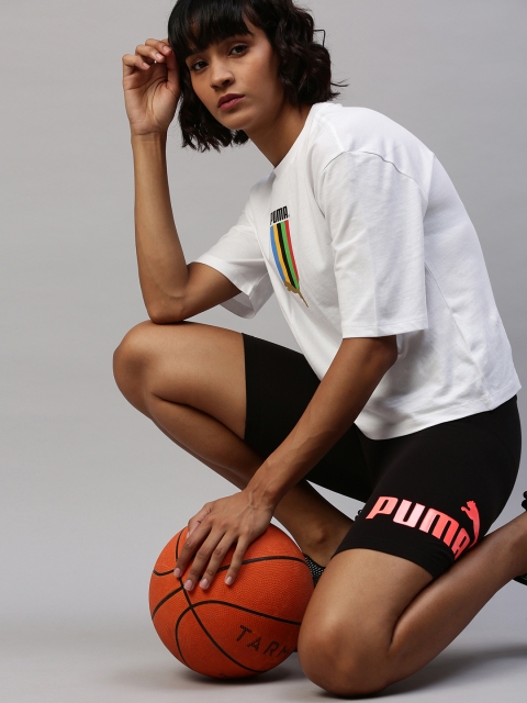 

Puma Women Black Printed Slim Fit ESS+ 7" Tight Sports Shorts