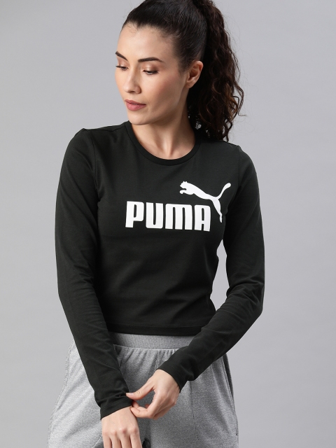 

Puma Women Black Slim Fit ESS+ Logo LS Fitted Printed Round Neck T-shirt