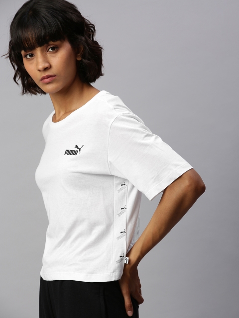 

Puma Women White Solid Amplified Round Neck T-shirt with Brand Logo Printed Detail