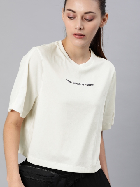 

Puma Women Off-White Loose Fit Solid CSM Round Neck T-shirt with Printed Detail
