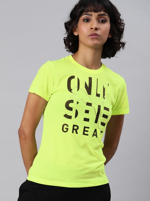 

Puma Women Fluorescent Green Performance Slogan Print Round Neck Training T-shirt