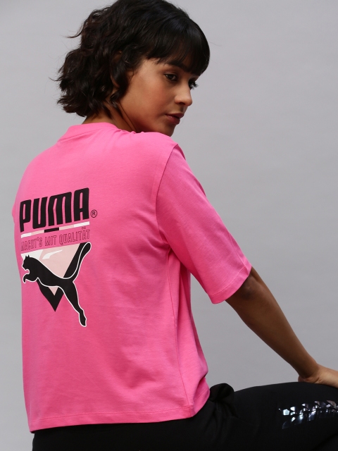 

Puma Women Pink Printed Round Neck TFS Graphic Regular Pure Cotton T-shirt