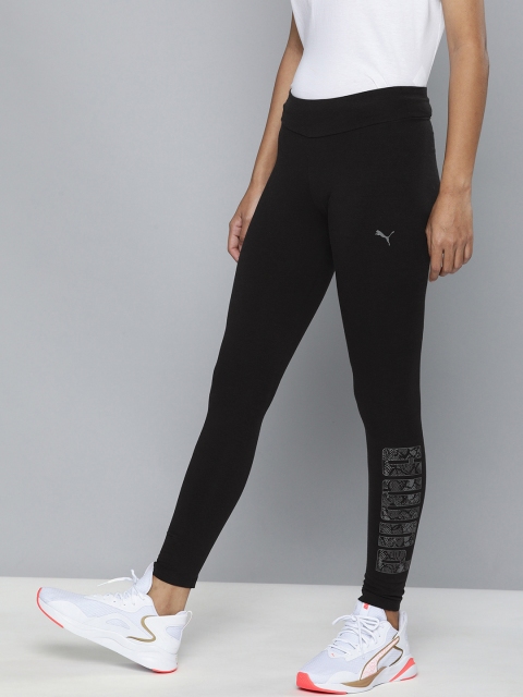

Puma Women Black Tight Fit Brand Logo Snake Print KA Leggings