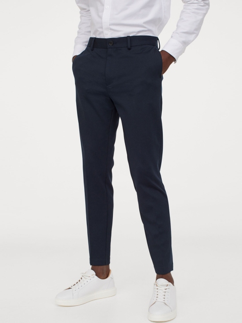 

H&M Men Navy Blue Solid Suit Trousers Slim Fit