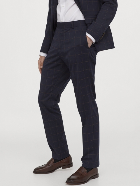 

H&M Men Navy Blue Suit Trousers Slim Fit
