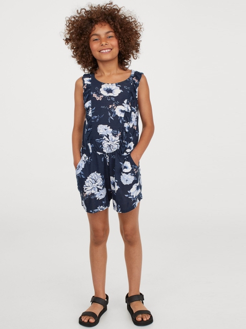

H&M Girls Blue Floral Printed Playsuit