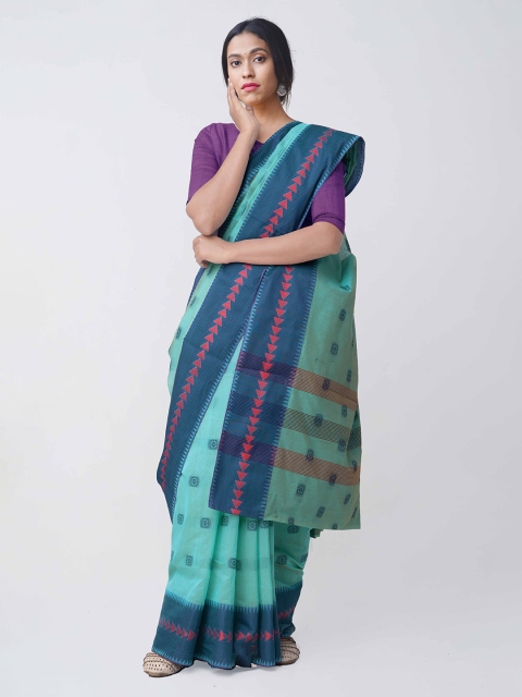 

Unnati Silks Sea Green & Blue Silk Cotton Woven Design Kanjeevaram Sico Saree