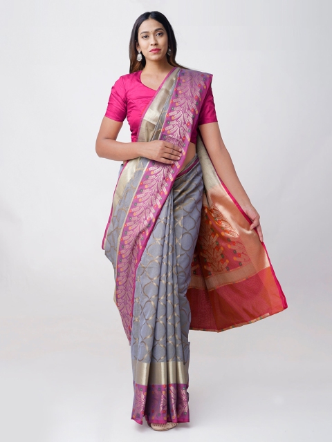 

Unnati Silks Blue & Pink Silk Cotton Woven Design Banarasi Saree