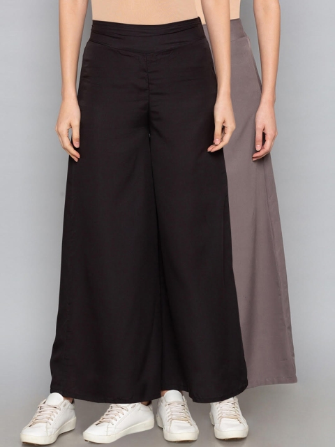 

Desi Weavess Women Pack Of 2 Solid Straight Palazzos, Black