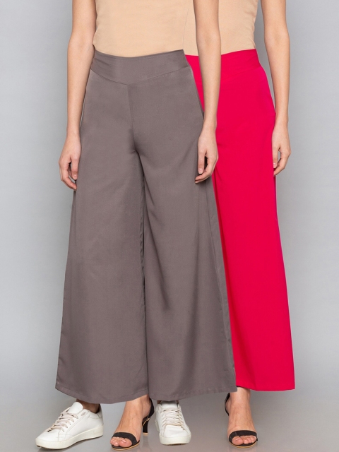 

Desi Weavess Women Pack Of 2 Solid Straight Palazzos, Pink