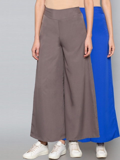 

Desi Weavess Women Pack Of 2 Solid Straight Palazzos, Blue