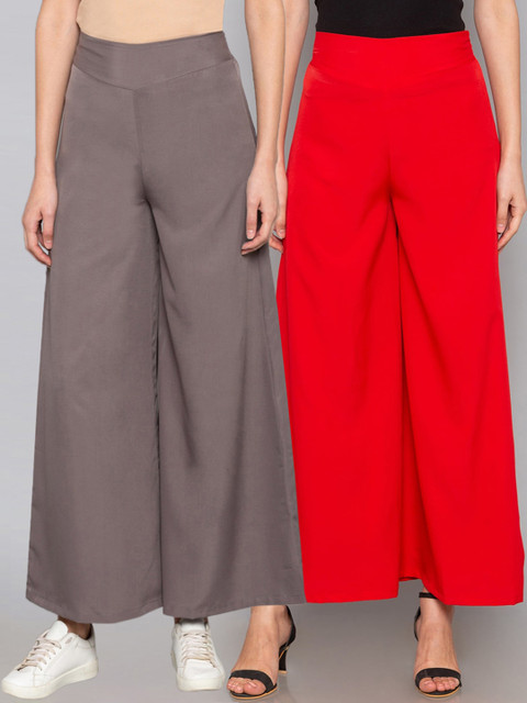 

Desi Weavess Women Pack Of 2 Solid Straight Palazzos, Red
