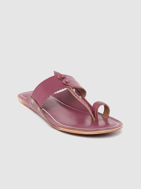 

House of Pataudi Women Mauve Solid Handcrafted Leather One Toe Flats
