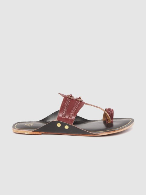 

House of Pataudi Women Burgundy Braided Handcrafted Leather One Toe Flats