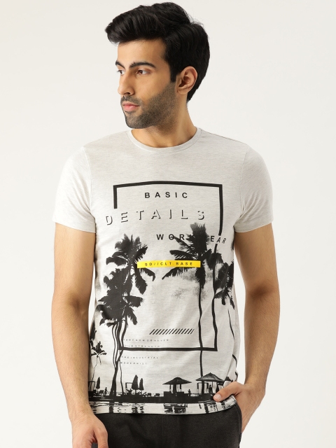 

Sweet Dreams Men Grey Melange & Black Tropical Print Lounge T-shirt