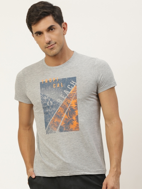 

Sweet Dreams Men Grey Melange Printed Round Neck Lounge T-shirt