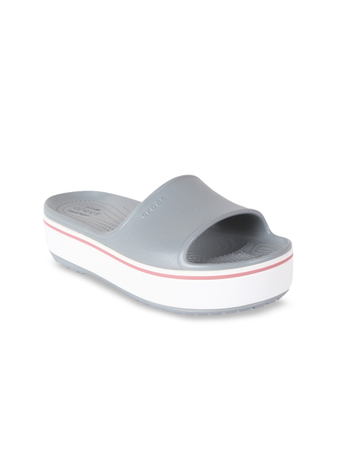 

Crocs Unisex Grey & White Solid Platform Sliders